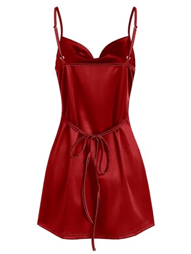 Image of ZAFUL Women's Satin Sleeveless Spaghetti Strap Mini Dress Sexy Slip Cowl Neck Silky Cocktail Party Dresses