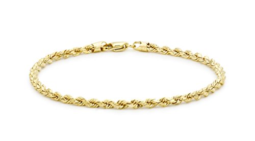 Image of CARISSIMA Women's 9 ct Yellow Gold Hollow 2 mm Diamond Cut Rope Chain Bracelet of Length 19 cm/7.5 Inch