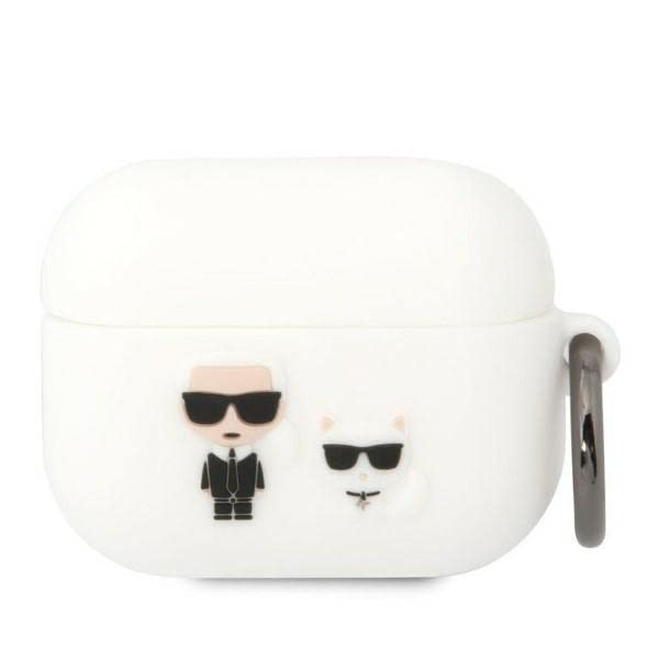 Karl Lagerfeld KLACAPSILKCW Étui pour AirPods Pro Blanc Silicone Karl & Choupette