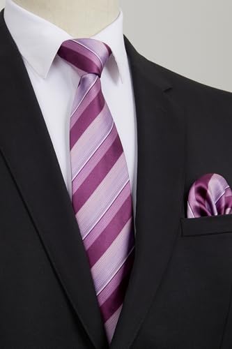 Image of HISDERN Mens Striped Ties Classic Silk Woven Tie and Pocket Square Set Formal Business Necktie Handkerchief for Wedding