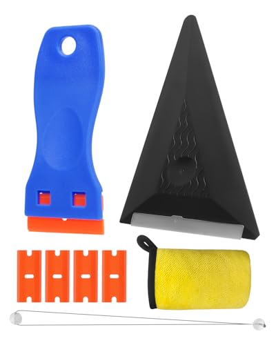eFuncar Car Emblem Removal Tool Kit, 8 Pcs Plastic Razor Blade Scraper with PVC Cord, Spatula, Blade, Scraper and Coral Cloth for Car Badge Removal Kit, Nameplates, Badges and Paste Signs Plates