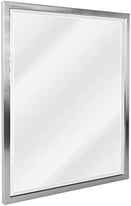 Head West Brushed Nickel Stainless Steel Rectangular Framed Beveled Accent Wall Vanity Mirror - 24 x 30