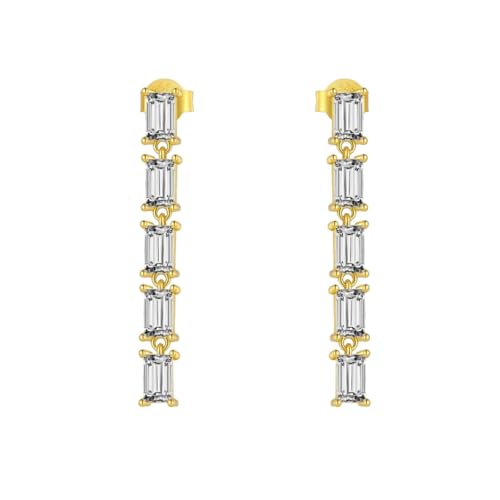 New 2026 925 Sterling Silver Gold 3Mm Zircon Square Rectangle Crystal Drop Earring Luxury Fine Jewelry Large For Women Fashion Accessories Creative Gift