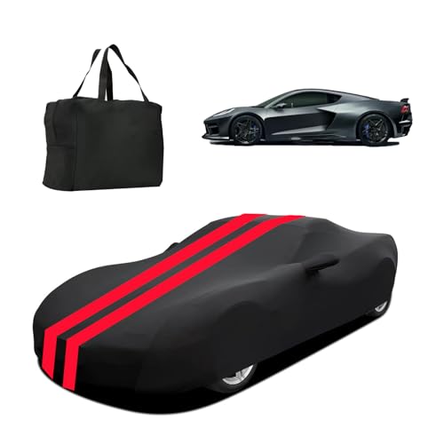 DJJUAJK Indoor Car Cover Compatible with 2020-2024 C8 Corvette Custom-fit Form-Fitting Breathable Dust-Proof Stretch Car Cover for Underground Garage, Car Show（Black+Red）