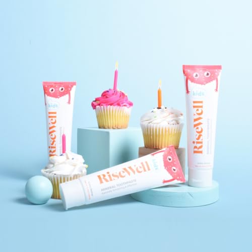 risewell kids mineral toothpaste - kids hydroxyapatite toothpaste - made by dentists safe to swallow no added fluoride and all natural - cake batter flavor 34 oz