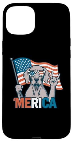 ワイマラナー メリカ アメリカ国旗 7月4日 犬好き スマホケース iPhone 15 Plus 用