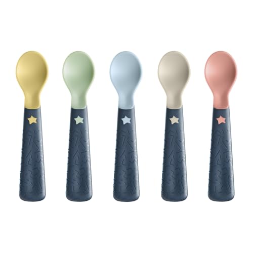 Tommee TippeeEasigrip Self-Feeding Weaning Spoons for Babies 6m+ Pack of 5 Spoons with Easy to Hold Chunky Handles Steriliser and Dishwasher Safe