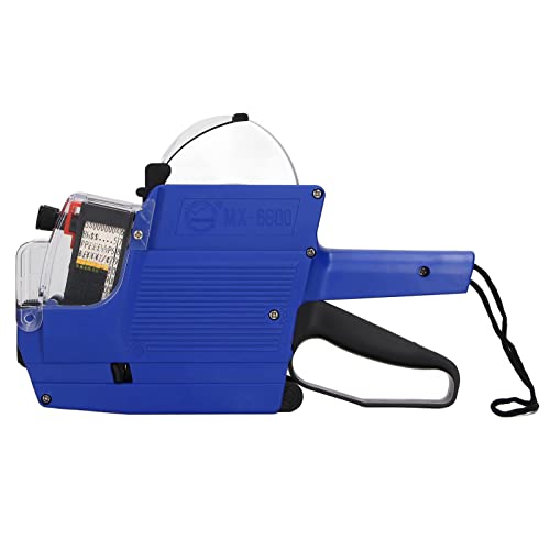 Price Tag Gun, 10 Digits 2 Lines Labeler Marker Attacher Tool for Office Retail Store 2 Row Price Tag Gun Kit with Label Stickers and Ink Rolls (Blue)