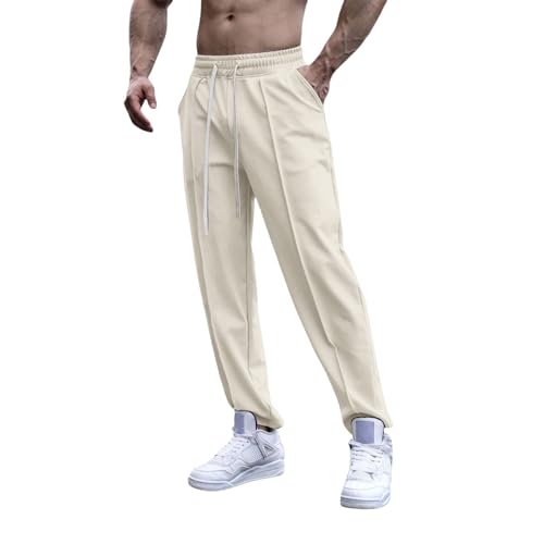 Pantalones casuales de cintura elástica con cordón para hombre, cómodos, holgados, de ajuste recto, resistentes a las arrugas, parte delantera plana, pantalones chinos casuales con bolsillo, cómodos