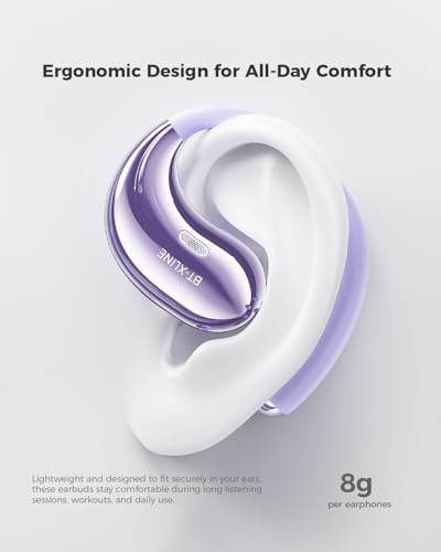耳掛け式 Bluetooth 6.0 オープンイヤーイヤホン｜36時間駆動・ノイズキャンセリング通話・汗対応・軽量設計｜ジム・通勤・旅行に最適 ワイヤレス スポーツヘッドホン (パープル)