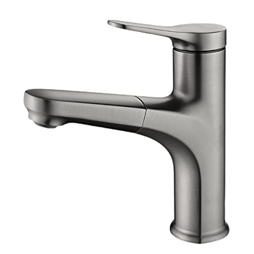 Robinet de lavabo monotrou à douchette rétractable en laiton mitigeur gris pistolet durable