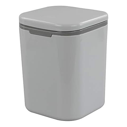Gitany Push-button Mini Desktop Dustbin with lid, Small Trash Bin (Gray) Cover