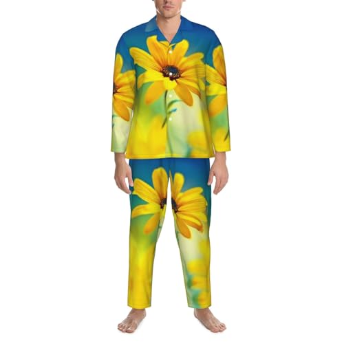 Pyjama homme imprimé tournesol noir XXL ensemble haut manches longues et pantalon de détente doux
