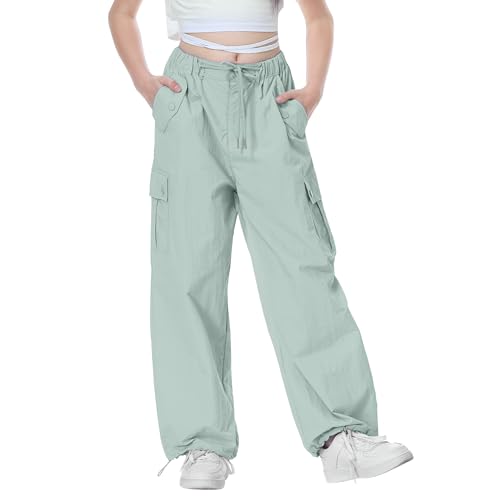 Image of Rolanko Parachute Pants for Girls Y2K Cargo Trousers with Pockets Harajuku Jogger Pants Kids 4-14 Years
