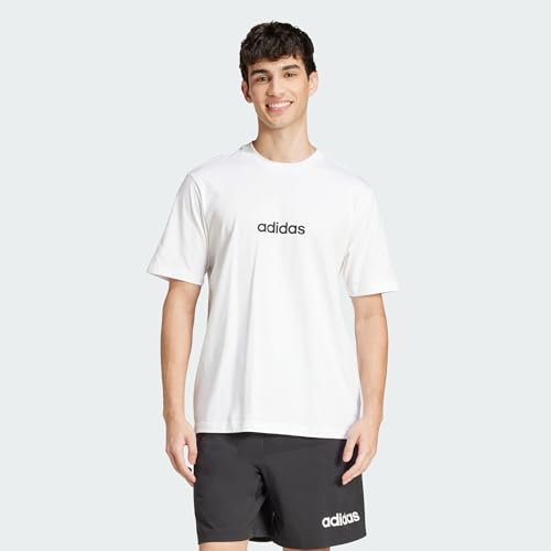 adidas Herren Essentials Linear Single Jersey Shirt, White/Black, M