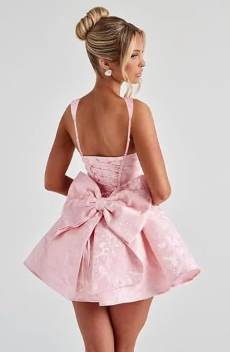 Eightale Satin Jacquard Homecoming Dress with Bow Short A-Line Mini Prom Cocktail Party Gown2