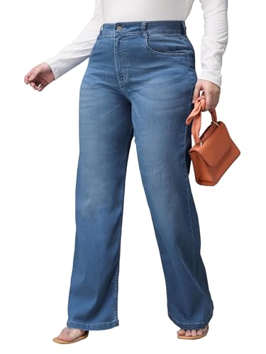 Image of Miss Chase A+ Women's Wide-Leg High Rise Regular Length Stretchable Denim Jeans