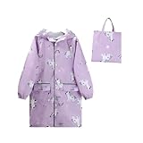 [Smile Living] レインコート キッズ ランドセル対応 子供用 収納バッグ付き 軽量 撥水加工 女の子 可愛い おしゃれ 雨の日グッズ レイングッズ 通園 通学 フード付き 防水 雨具 長袖 旅行用 カラフル 幼児用 小学生 (JP, アルファベット, 2XL, パープルユニコン)