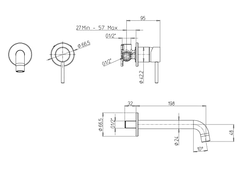 DUCATI 78CR208RK1DU HD15 Misc Wandwaschbecken, Chrom Armaturen - Mischbatterie, chromfarben