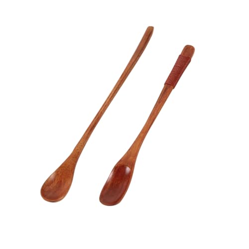Cabilock 長柄木製コーヒースプーン 和風かき混ぜスプーン 耐久性 再利用可能な撹拌器具 高光沢仕上げ カフェ 家庭用 アイスティーやサンデーに 2個セット