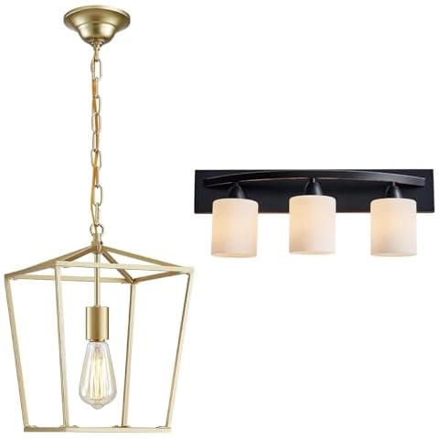 ANJIADENGSHI Lantern Pendant Light Gold Chandelier for Dining Room Kitchen, Oil Rubbed Bronze Bathroom Vanity Light Fixtures Cover