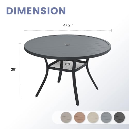 Image of VICLLAX 47.2 inch Round Patio Table, Outdoor Dining Table for 6 with Umbrella Hole for Garden Lawn Deck Backyard, Dark Grey