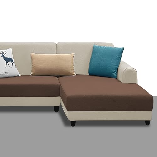 Image of Kraven RHS 4 Seater L Shape Sofa Set for Living Room (Cream Brown Fabric) Premium Fabric Sofa