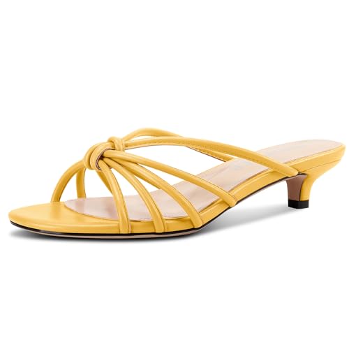 Image of TNYNFBEB Womens Sandals Mules Low Kitten Heel Open Toe Shoes Slip-on Slingback Prom Party Dress Summer 1.4 Inches Heels