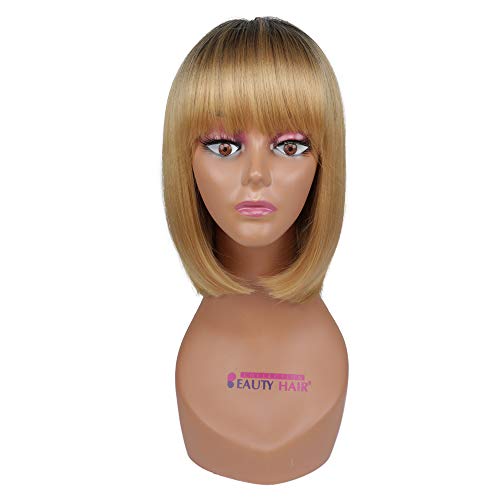 BHF HAIR Bob Wigs with Bangs Short Straight 1B/27# Wigs Yaki Synthetic Full Head Hair Wigs for Women Natural Looking Heat Resistant