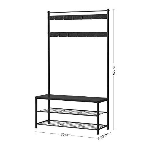 ACAZA XL Garderoberek met Schoenenbank, Kapstok en Schoenenrek, 11 Haken, Zwart - Image 4