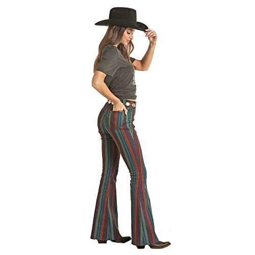 Rock & Roll Cowgirl Pull On Bargain Bell Flares - Evergreen Burgundy Stripe