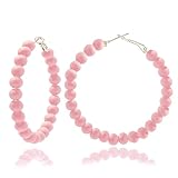 Boho Beaded Hoop Earrings Bohemian Multicolor Candy Acrylic Circle Round Chic Dangle Earrings for Women Statement Ear Jewelry-pink