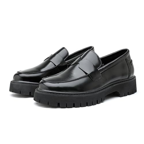 Men's Leather Penny Loafers Slip-On Shoes - Chunky Lug Sole Platform Loafers for Men, Classic Round Toe Business Casual & Formal Work Shoes, Comfortable Non-Slip Dress Shoes for Office3