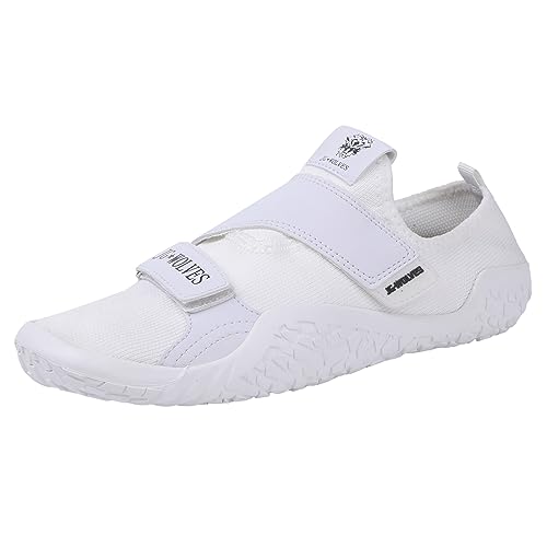 JiuQing Scarpe da Stacco Uomo Donna Squat Scarpe da Sollevamento Pesi Palestra Cross-Trainer Sneaker Barefoot Indoor Outdoor,Bianca,41 EU