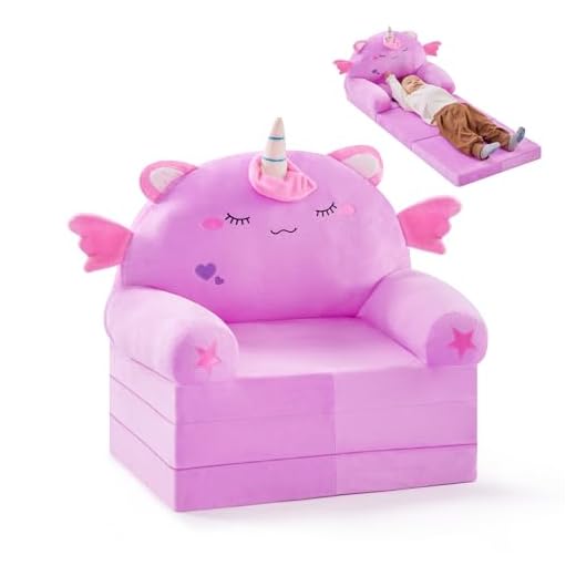 Hallo Deer Kids Couch Fold Out Soft Toddler Chair, 3-in-1 Kids Chair for Toddlers, Kids Sofa Unicorn Chair, Children Couch for Toddlers 1-3, Kids Folding Toddler Chairs for Boys and Girls