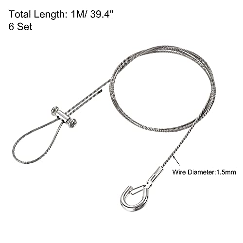 Image of uxcell Picture Hanging Wire Kit, 6Set 1M Adjustable Hanger Wire Hook for Home Art Gallery Picture Kit, Load 66 Lbs, with Horizontal Fixing Screws