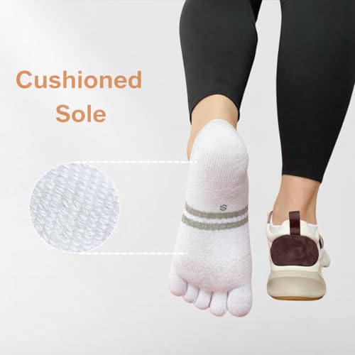 Image of soxsense Cushion No Show Toe Socks For Women Five Finger Socks Low Cut Athletic Running Socks 4 Pairs
