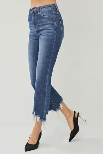 SALT TREE Risen Jean - High Rise Frayed Hem Ankle Flare Jeans - RDP10593