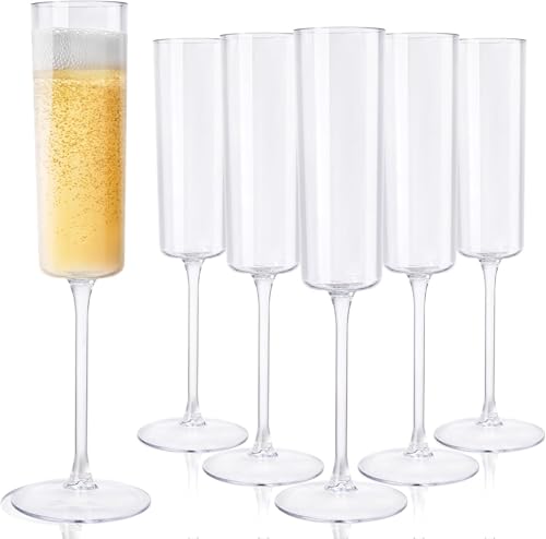 Catálogo para Comprar On-line Copas alargadas de champán Top 5. 42 Paquete de 6 flautas acrílicas de champaña,6 onzas para copas de champaña reutilizables, vasos clásicos para boda, fiesta, aniversario, Navidad, tostado, 6 onzas6