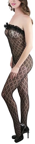 Image of ToBeInStyle Women's Bodystocking Crotchless Peek-A-Boo Fishnet Lace Bodysuit