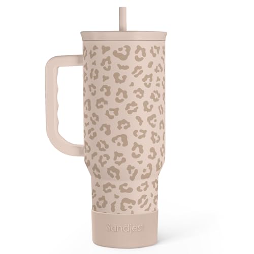 Leopard Tumbler with Handle, Insulated Cup Stainless Steel Travel Mug Cup, Gifts for Women Girl on Birthday Christmas, Tan Leopard, 40oz