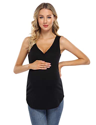 Coolmee Maternity Plus Size Shirts Women's V Neck Tank Tops Loose Casual Sleeveless Shirts Blouses (S,Blackb) #TOP26