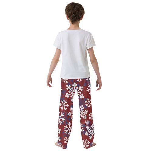 Boys' Pants Christmas White Snowflakes Red Long Bottoms Jogger Pants Elastic Waist Trousers with Pockets S-XL3