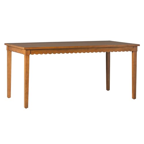 Walker Edison Paisley Modern Solid Oak Wood Veneer Scalloped 69 Inch Dining Table for 6, Medium Brown Oak