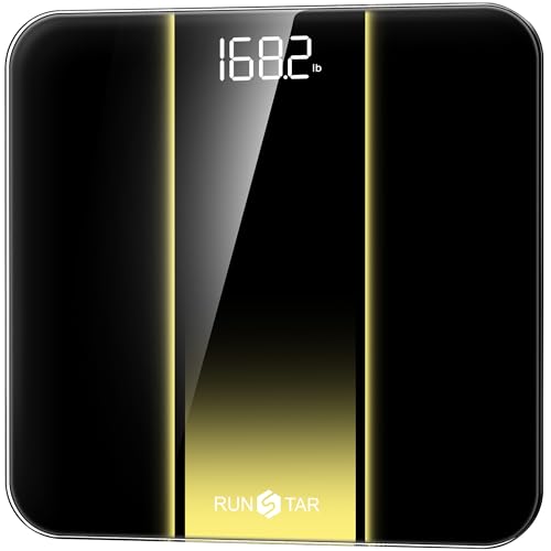 Báscula de baño digital RunStar, báscula de alta precisión, con pantalla LED retroiluminada, precisa con vidrio templado de 6 mm, 180 kg/400 lb Báscula de baño digital RunStar, báscula de alta precisión, con pantalla LED retroiluminada, precisa con vidrio templado de 6 mm, 180 kg/400 lb