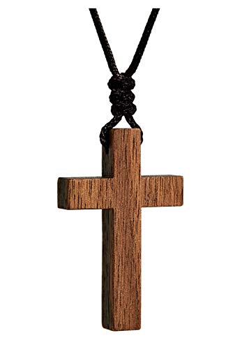 Wooden Cross Necklace for Men Women Children Kids  Natural Wooden Cross Pendant Necklace - Walnut Wood Small Cross Necklace (No Text)