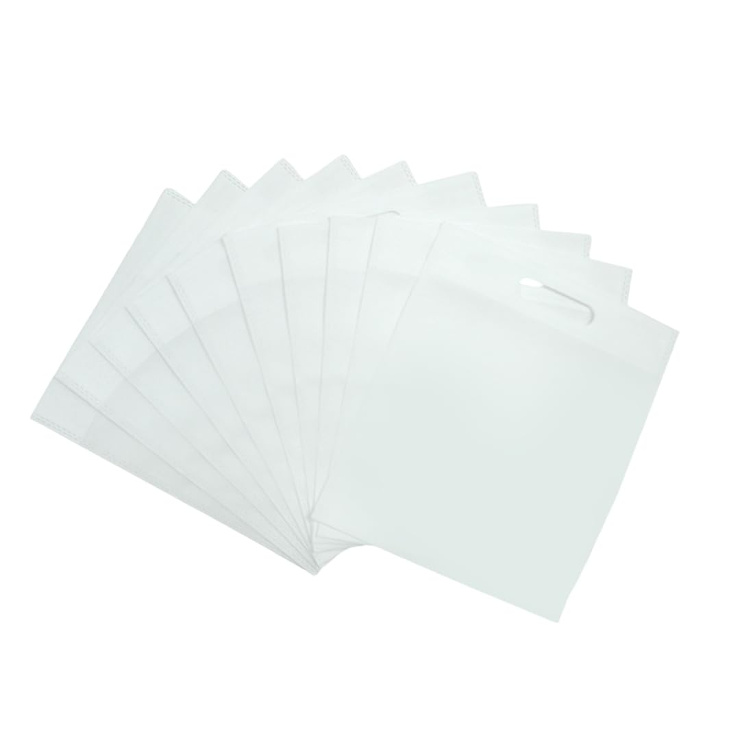 Pack of 50 White Coloured 30x25cm Non Woven Bags with Carry Handles