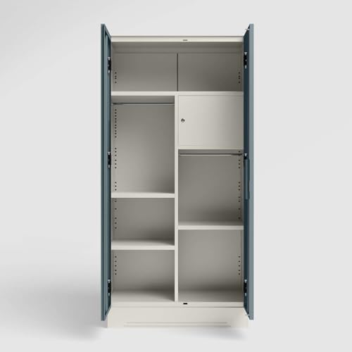 Image of Interio by Godrej Almirah Slimline 2-Door Steel Almirah, Cupboard for Clothes (Alpine White and Stormy Weather Matte), 1-Year Warranty, 1 Locker, 4 Shelves