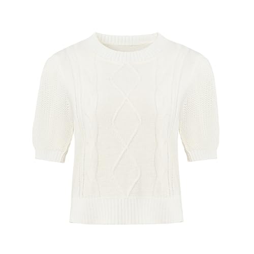 Women's Summer Sweater Short Sleeve Casual Round Neck Knit Sweater