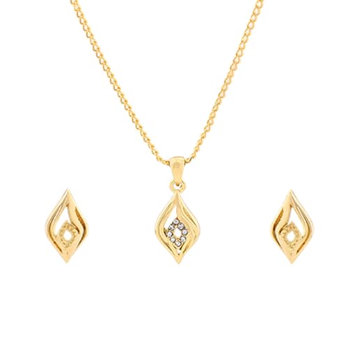Estele 24kt Gold Plated Elegant Style Pendant and Matching Earring for Women with Austrian Crystals, Adjustable (8909 NKER) (B08D8BHPNW) Amazon Price History, Amazon Price Tracker